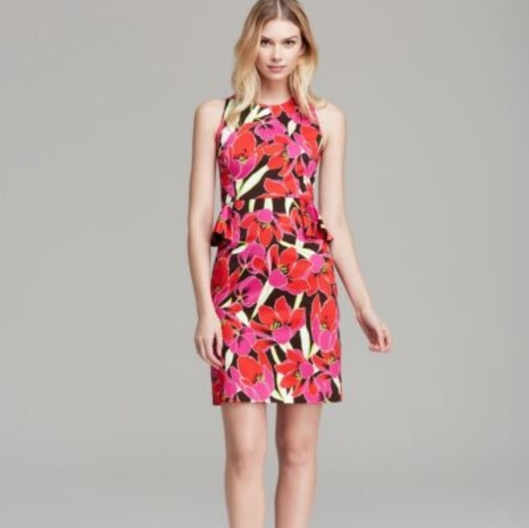 kate spade Dresses & Skirts - Kate Spade Red and Pink Tropical Floral Peplum Sleeveless Sheath Dress NWOT 4
